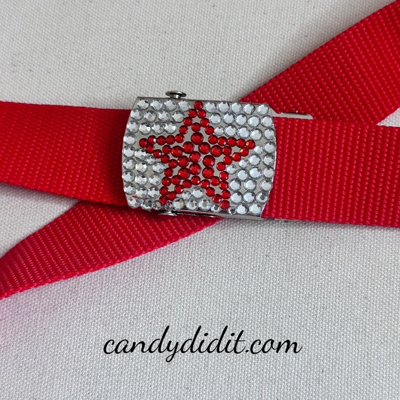 NWT Candy Did It! Handmade Red Star Crystal Adjustable Buckle Belt - Picture 7 of 8